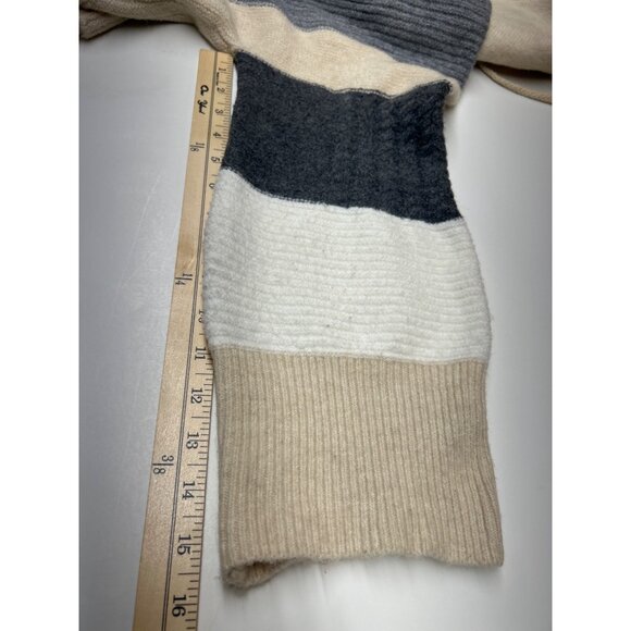 Pol Hooded Colorblock Sweater L Beige Gray White - Picture 9 of 9